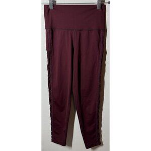 Aerie Womens Burgundy High Rise 7/8 Leggings Rush Mesh Side Panel Small